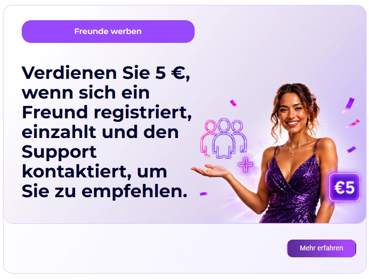 SlotRoyals Casino Empfehlungsprogramm mit 5 € Prämie für geworbene Freunde