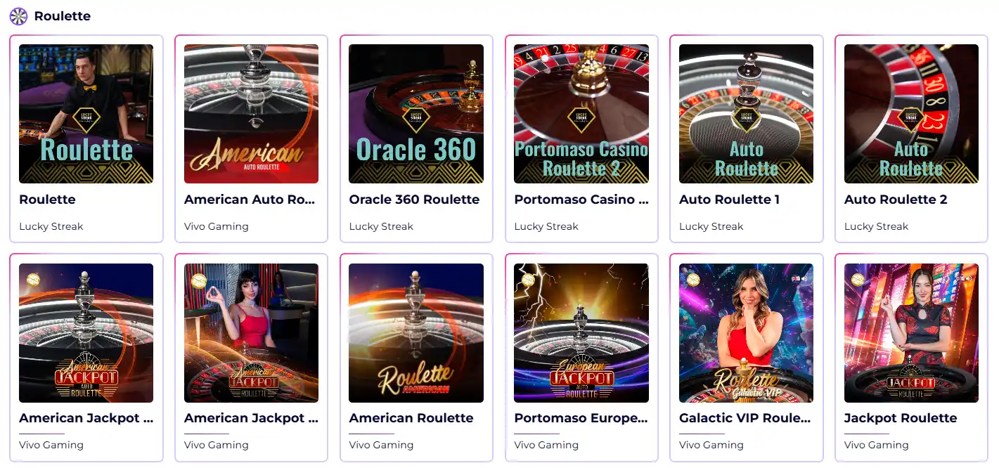 SlotRoyals Live Casino mit verschiedenen Roulette-Spielen und Live-Roulette-Tischen