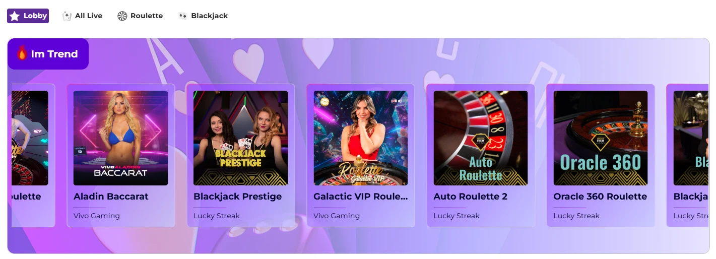 SlotRoyals Live Casino mit Roulette, Blackjack und Baccarat Tischen