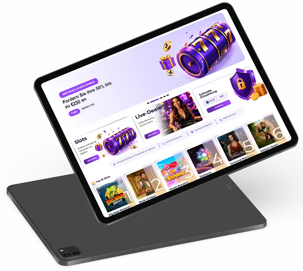 SlotRoyals Casino auf dem Tablet im mobilen Browser ohne App