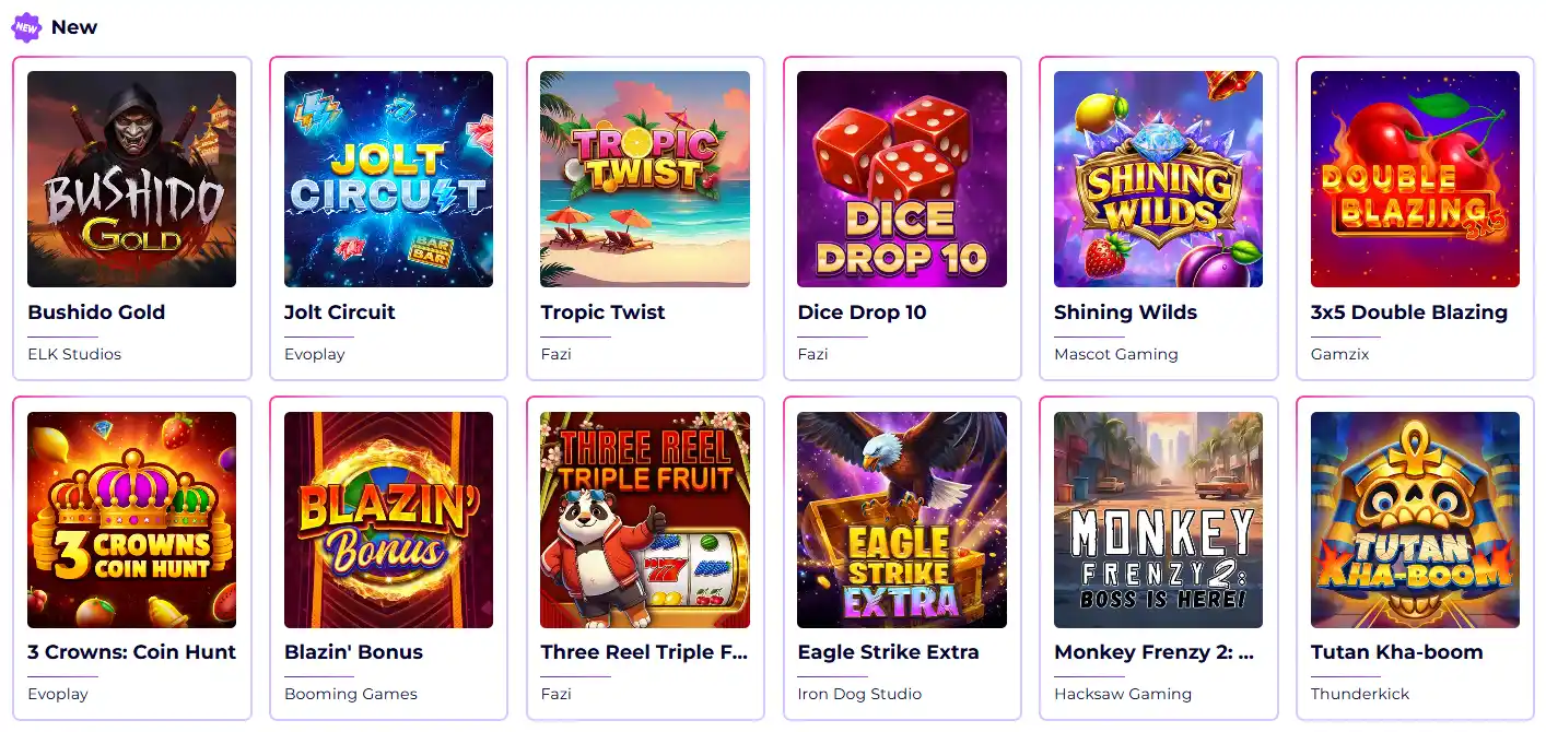 SlotRoyals Casino Kategorie New mit neuen Spielautomaten verschiedener Studios