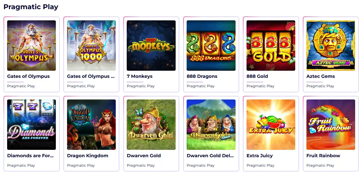 SlotRoyals Casino Spiele von Pragmatic Play mit verschiedenen Spielautomaten